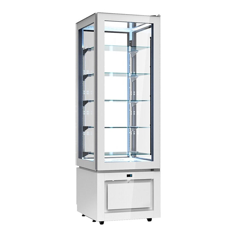 Freestanding Vitrine 600mm by 600mm by 1600mm High with a Gallery White Lacquer Base